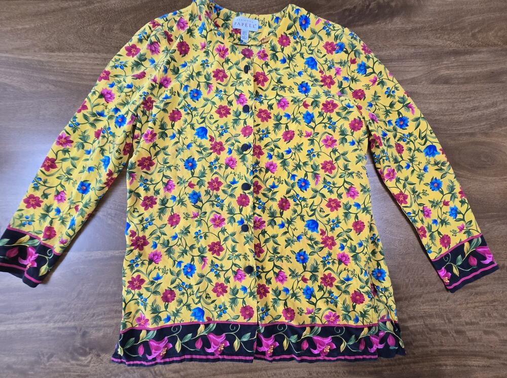 Vintage Adrianna Papell 100% Silk Floral Statement Blouse